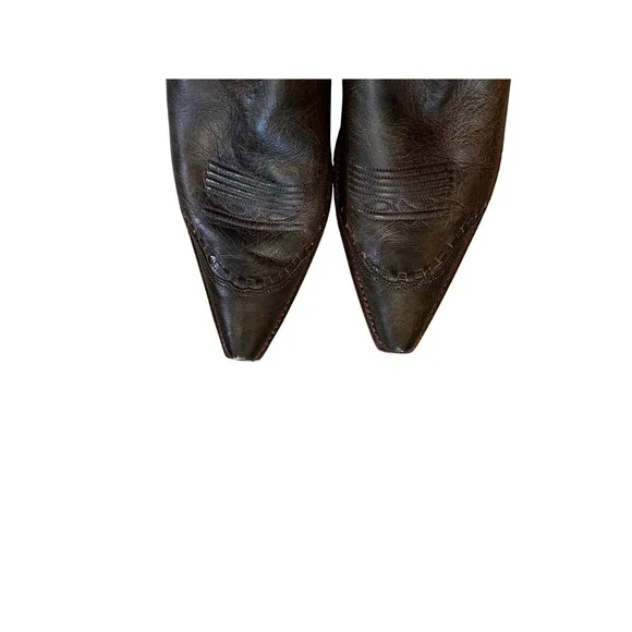 Tony Lama WOMENS 10 B Dark Brown Leather Western Cowboy Boots Pointed Toe - Picture 4 of 4